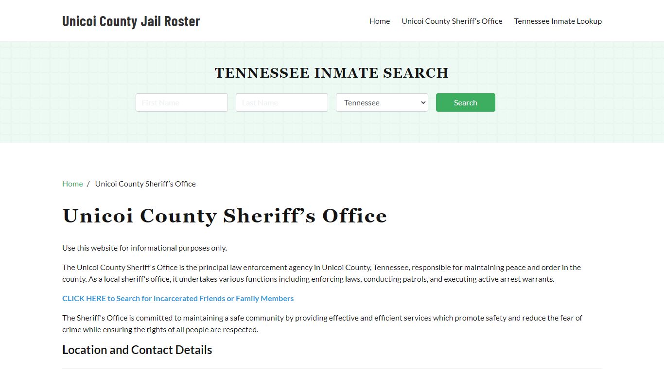 Unicoi County Sheriff Office, TN, Arrest Warrants Search